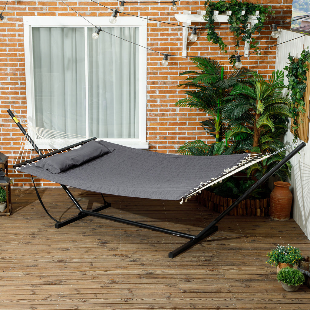 Portable Garden Hammock with Integrated Cushion, in Cotton, Polyester and Steel, 368x93x110 cm, Dark Gray