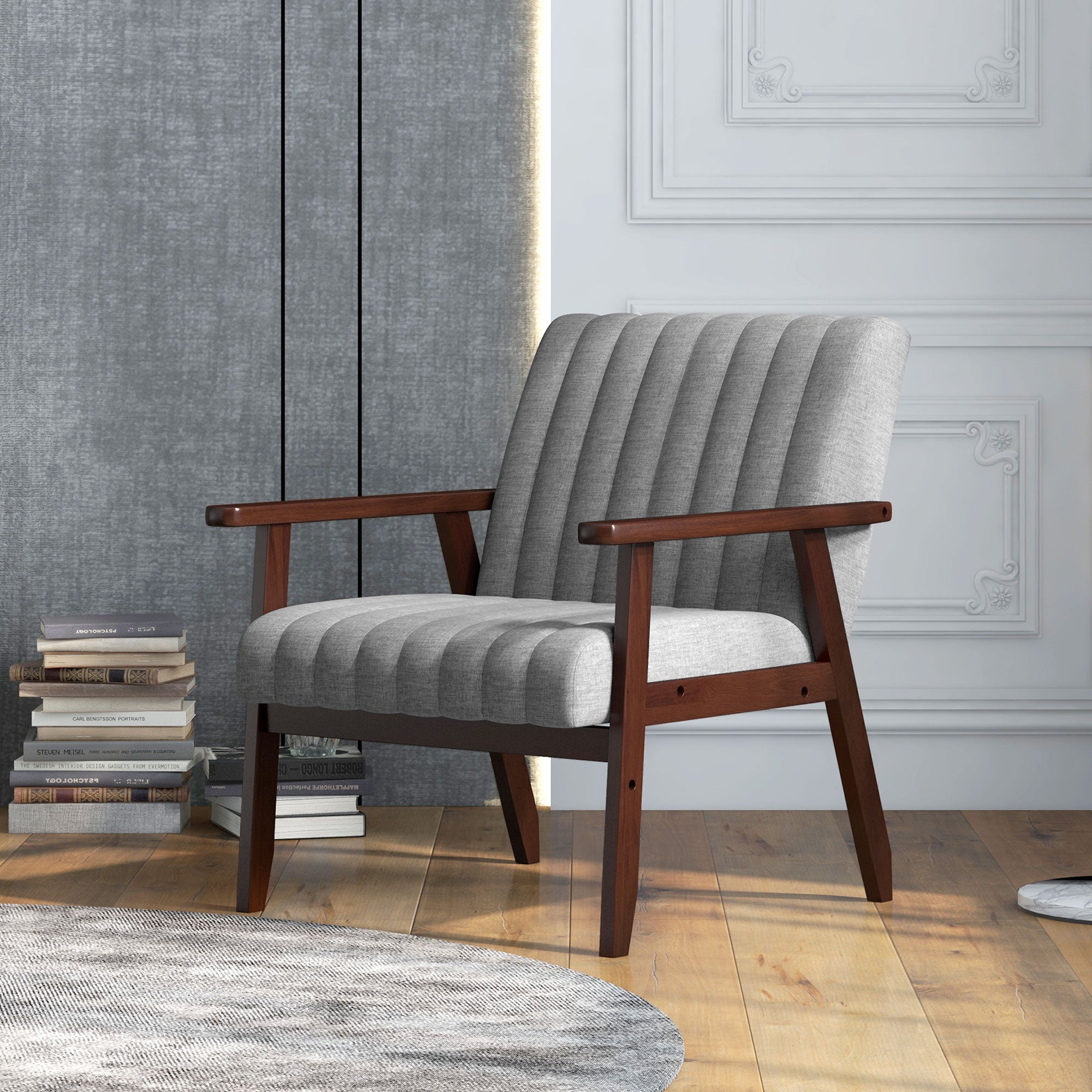 Homcom Modern Chamber Armchair Padded in fabric and wood with tubular seams, gray - Borgè