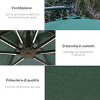 Garden Umbrella Ø3x2.5 m with Crank Arm and 8 Solar-Powered LED Strips, Green