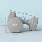 SPORTNOW Set of 2 Hex Dumbbells, 2x6 kg, Metal and Plastic, with Non-Slip Grip, 22x10x10 cm, Grey