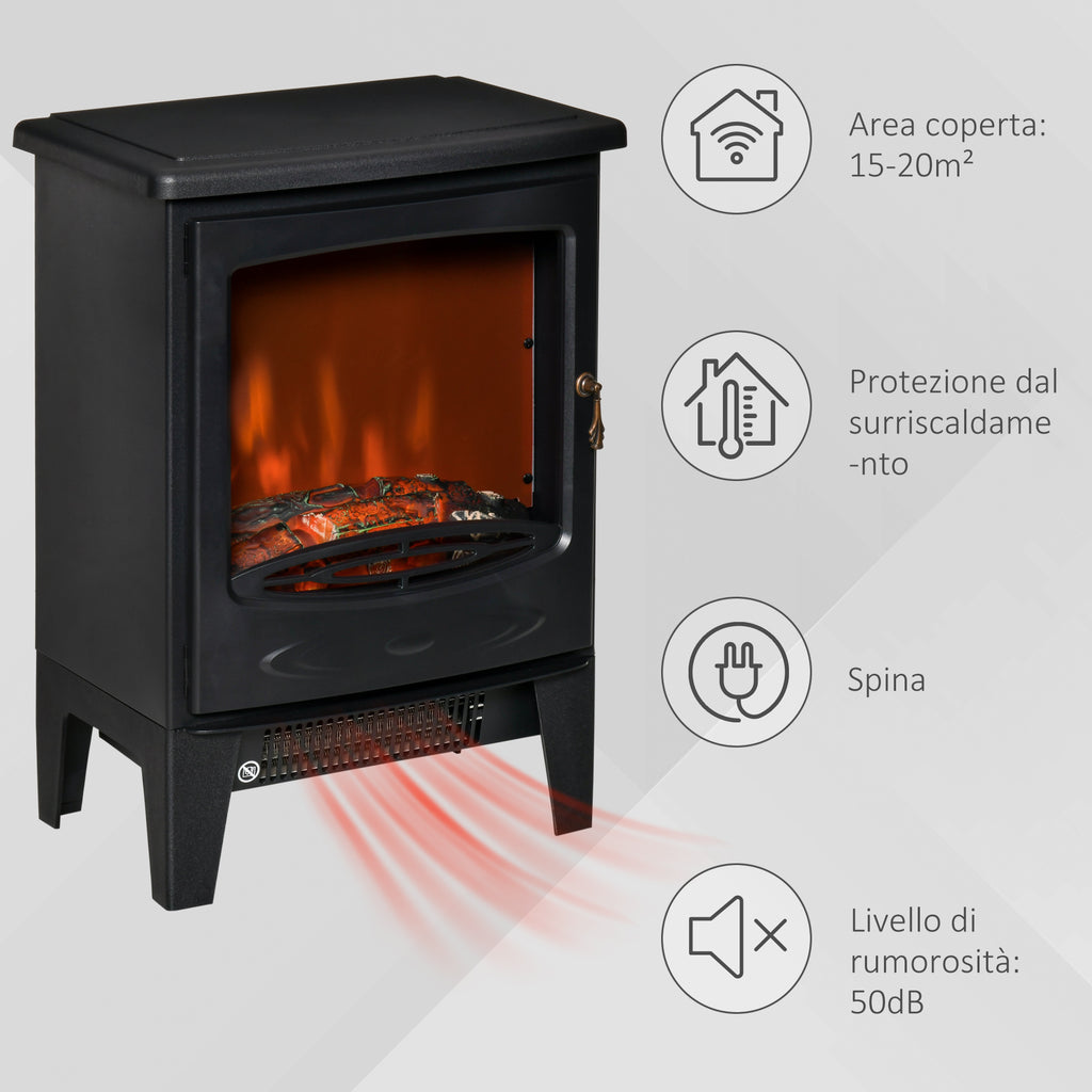 Electric Fireplace with Flame Effect, Adjustable Temperature 900W-1800W, Coverage 15-20m², 39x26x54.8cm, Black