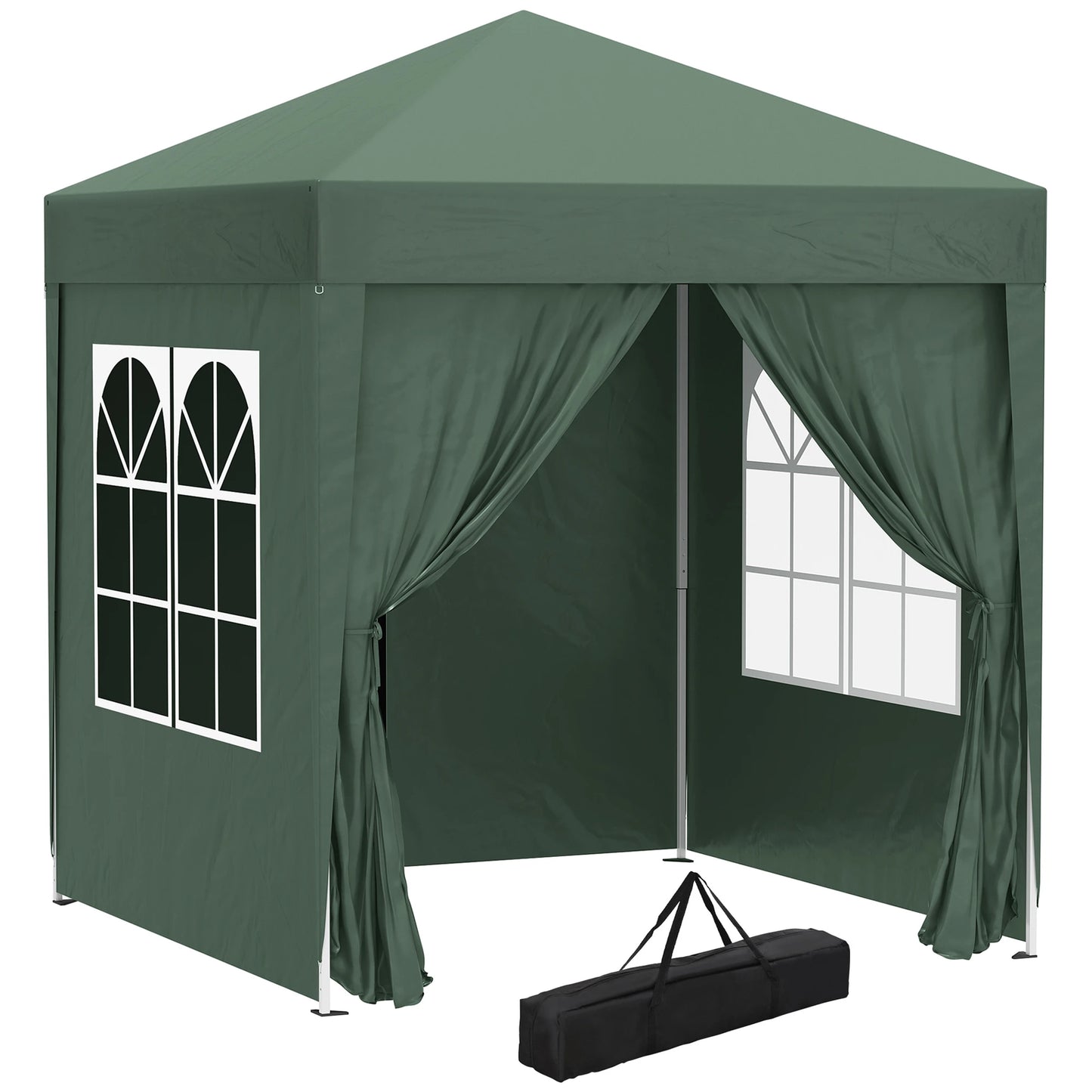 Gazebo 2x2 m Folding with 4 Removable Walls and Carry Bag, in Metal and Polyester, Green