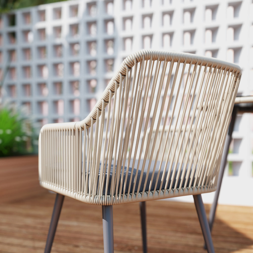 5 Piece Rattan and Steel Garden Set with 4 Outdoor Chairs and Round Table with Hole, Brown and Grey