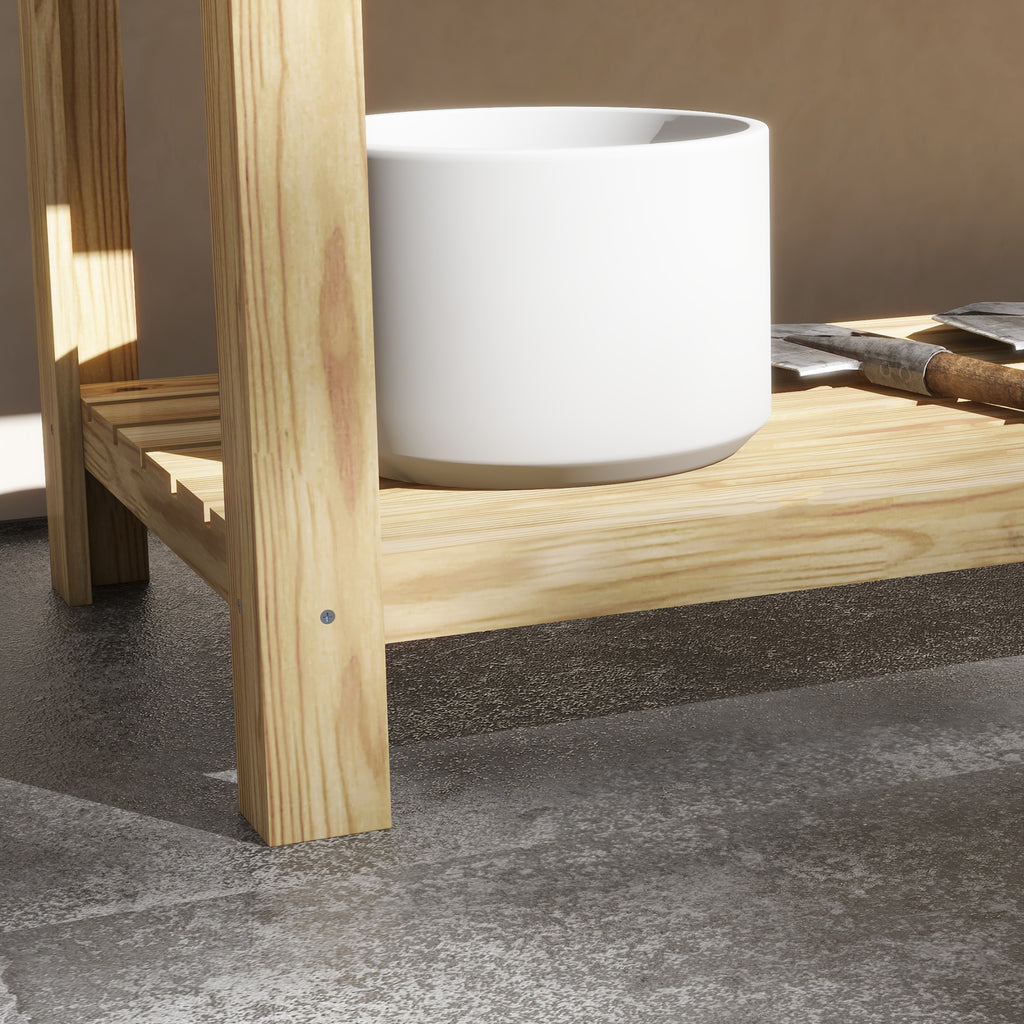 Outsunny Raised Wooden Planter with Bottom Shelf, Divider, Drainage Holes, 115x46x75 cm, Wood Color