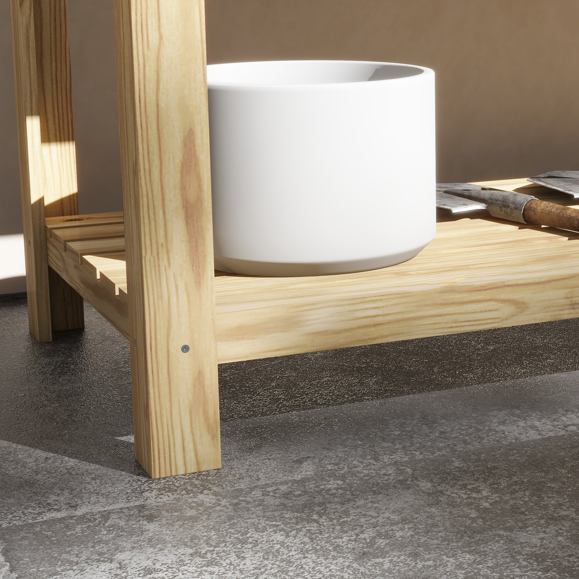 Outsunny Raised Wooden Planter with Bottom Shelf, Divider, Drainage Holes, 115x46x75 cm, Wood Color