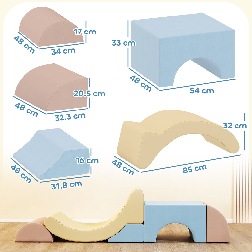 Set of 5 Soft Construction Toys for Children 1.5-8 Years, in Velvet and Sponge Effect Fabric, Multicolored