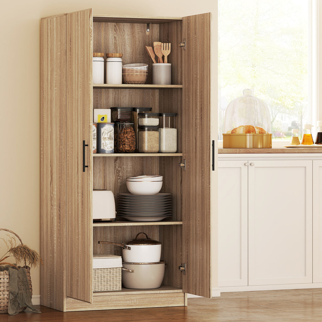 Modern Kitchen Sideboard with 2 Adjustable Shelves and Soft-Close Doors, 75x40x165 cm, Wood