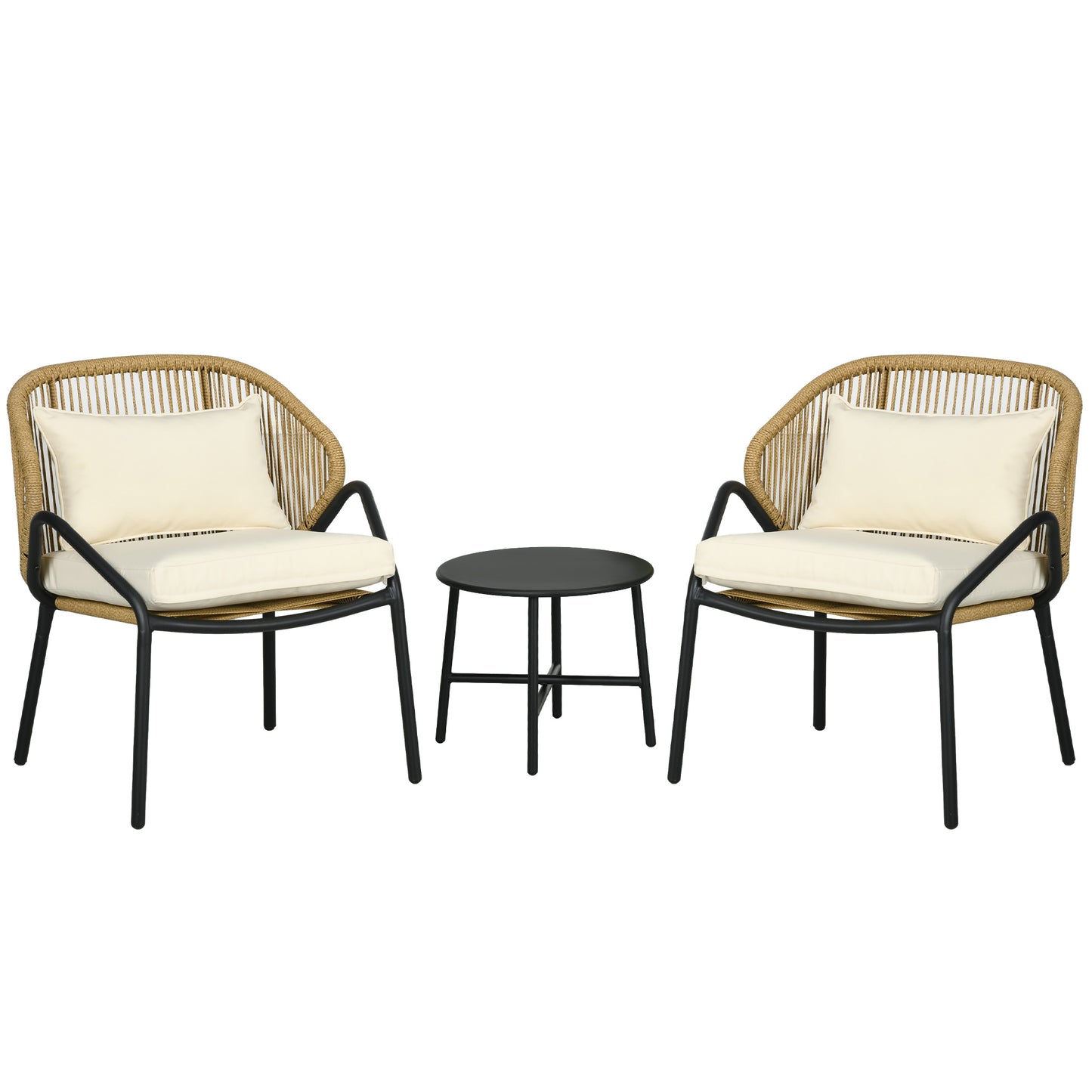 Luxurious 3-Piece Garden Set by Outsunny: 2 Armchair with Cushions & Steel-Rattan Table, Cream - Borgè