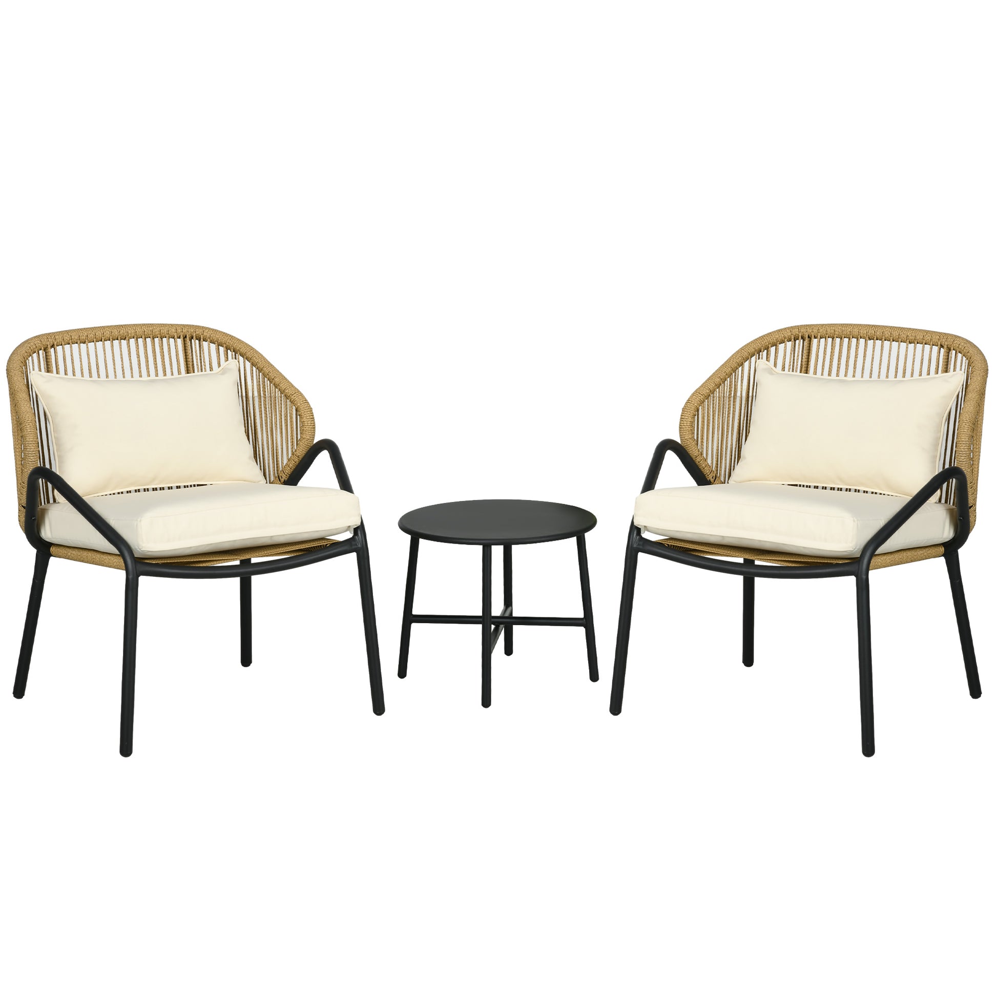 Luxurious 3-Piece Garden Set by Outsunny: 2 Armchair with Cushions & Steel-Rattan Table, Cream - Borgè