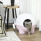 Cat Litter Box 4kg Max with Lid and Scoop Included, 53x51x48 cm, White and Pink