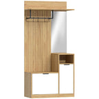 HOMCOM Hallway Coat Rack with Rod, 4 Hooks, Bench with Shoe Rack and Cabinet, Oak and White
