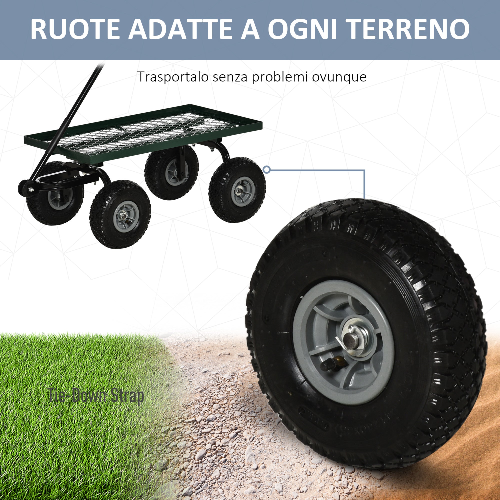 Steel Garden Trolley with 150 kg Capacity and Coated Handle, 94x48.5x100 cm, Black and Green