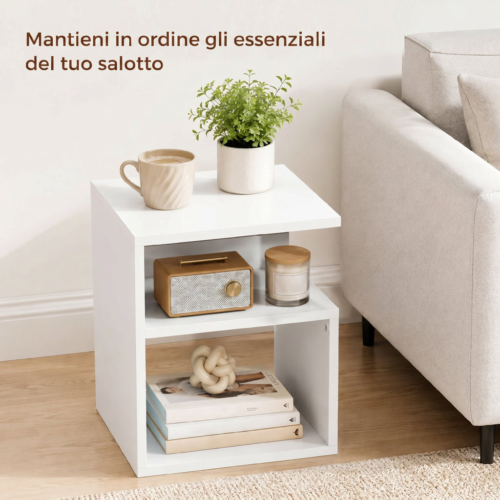 HOMCOM Modern Coffee Table with 3 Open Shelves for Living Room, Bedroom, Study, White