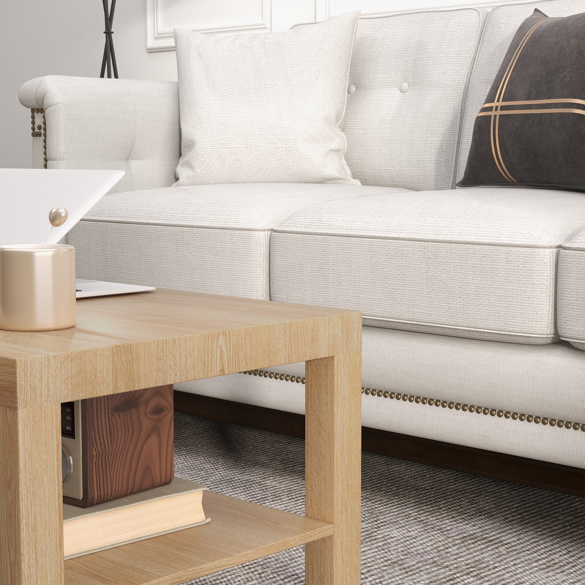 Rectangular Coffee Table with Large Shelf, 90×45×44.5 cm, Natural Wood