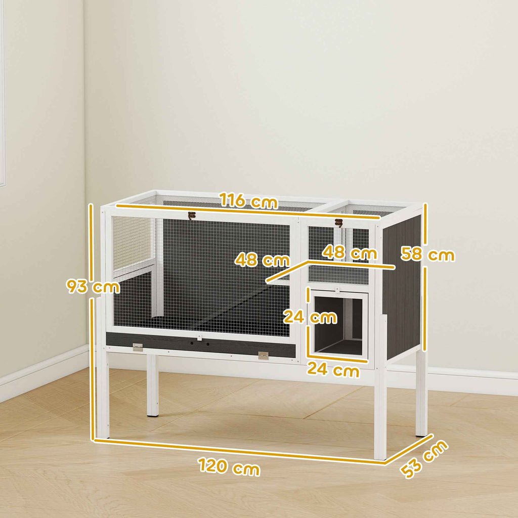 PawHut Raised Indoor Rabbit and Hamster Cage with Removable Tray and Opening Roof, Grey