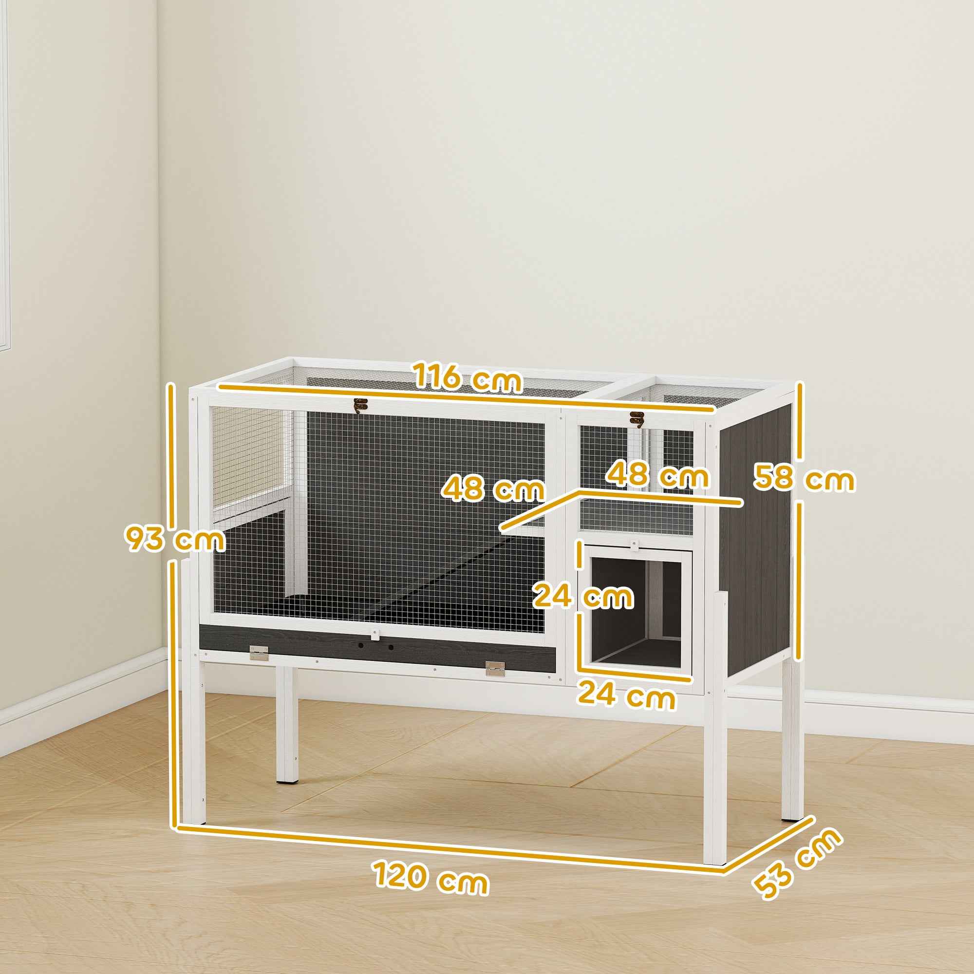 PawHut Raised Indoor Rabbit and Hamster Cage with Removable Tray and Opening Roof, Grey