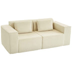 HOMCOM 3-Seater Modular Sofa with Deep Seat, Wide Armrests, and 2 Corduroy Cushions, Beige