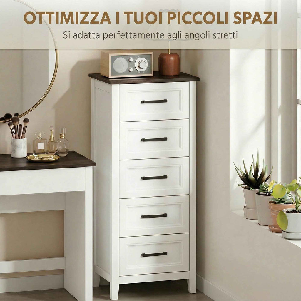 HOMCOM Chest of Drawers with 5 Drawers, Tall Unit for Bedroom and Living Room
