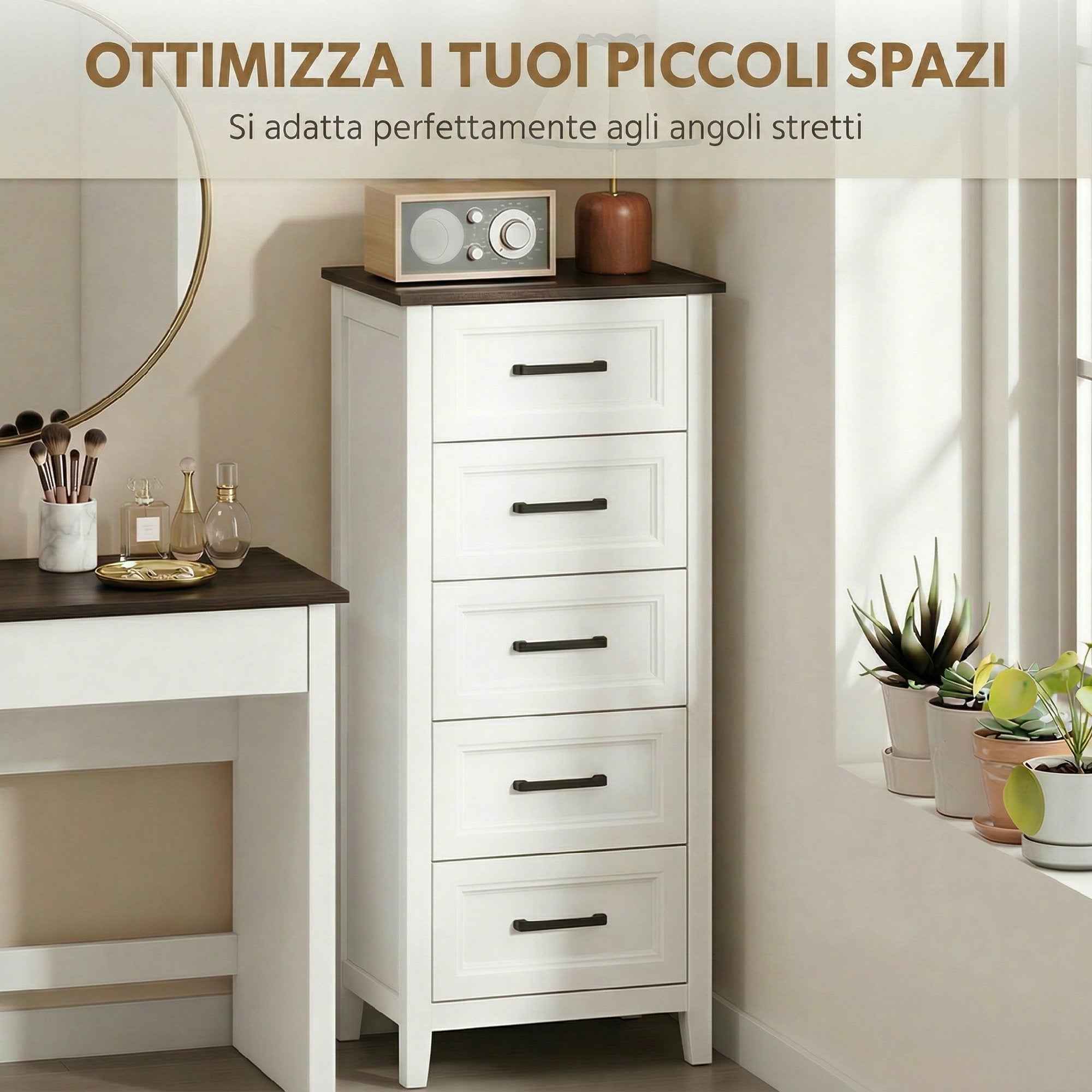 HOMCOM Chest of Drawers with 5 Drawers, Tall Unit for Bedroom and Living Room