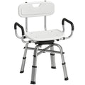 HOMCOM Height-Adjustable Swivel Shower Chair with Armrests, Backrest, 150kg Capacity, White