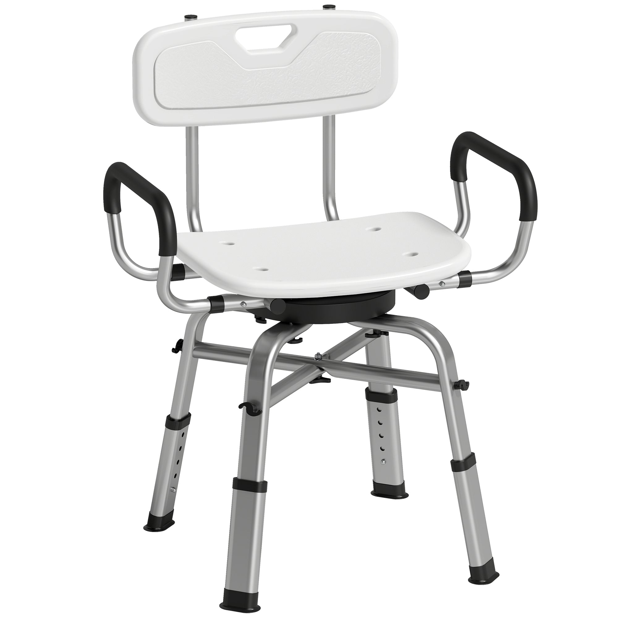 HOMCOM Height-Adjustable Swivel Shower Chair with Armrests, Backrest, 150kg Capacity, White