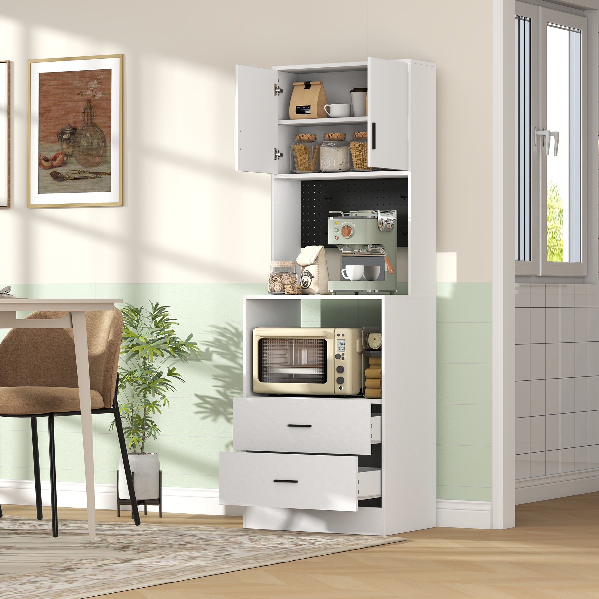 HOMCOM Microwave Cabinet with Adjustable Shelf, 2 Drawers, White