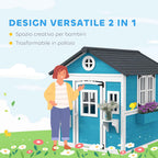 Outsunny Children's Playhouse for 3-8 Years Old with Pots and Planters, Made of Fir Wood, 114x126.4x135 cm, Blue