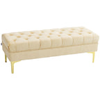 Padded Bed End Bench with Quilted Velvet Effect Fabric Covering, 118x45x42 cm, Beige