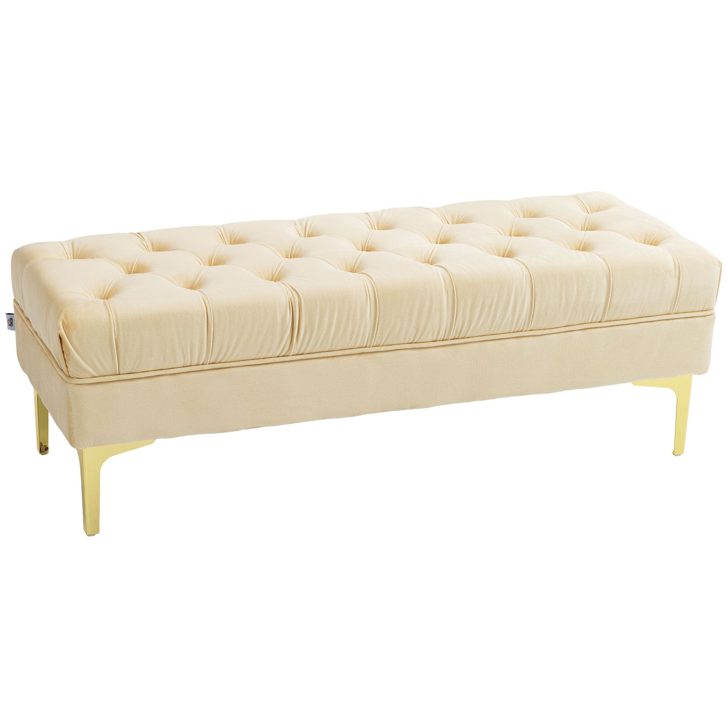 Padded Bed End Bench with Quilted Velvet Effect Fabric Covering, 118x45x42 cm, Beige