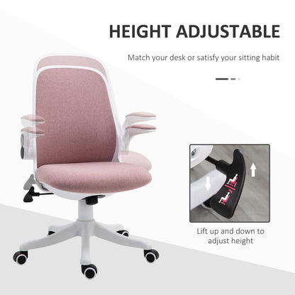 Ergonomic Office Chair with Adjustable Height, in Velvet Effect Fabric, 62.5x60x94-104 cm, White and Pink