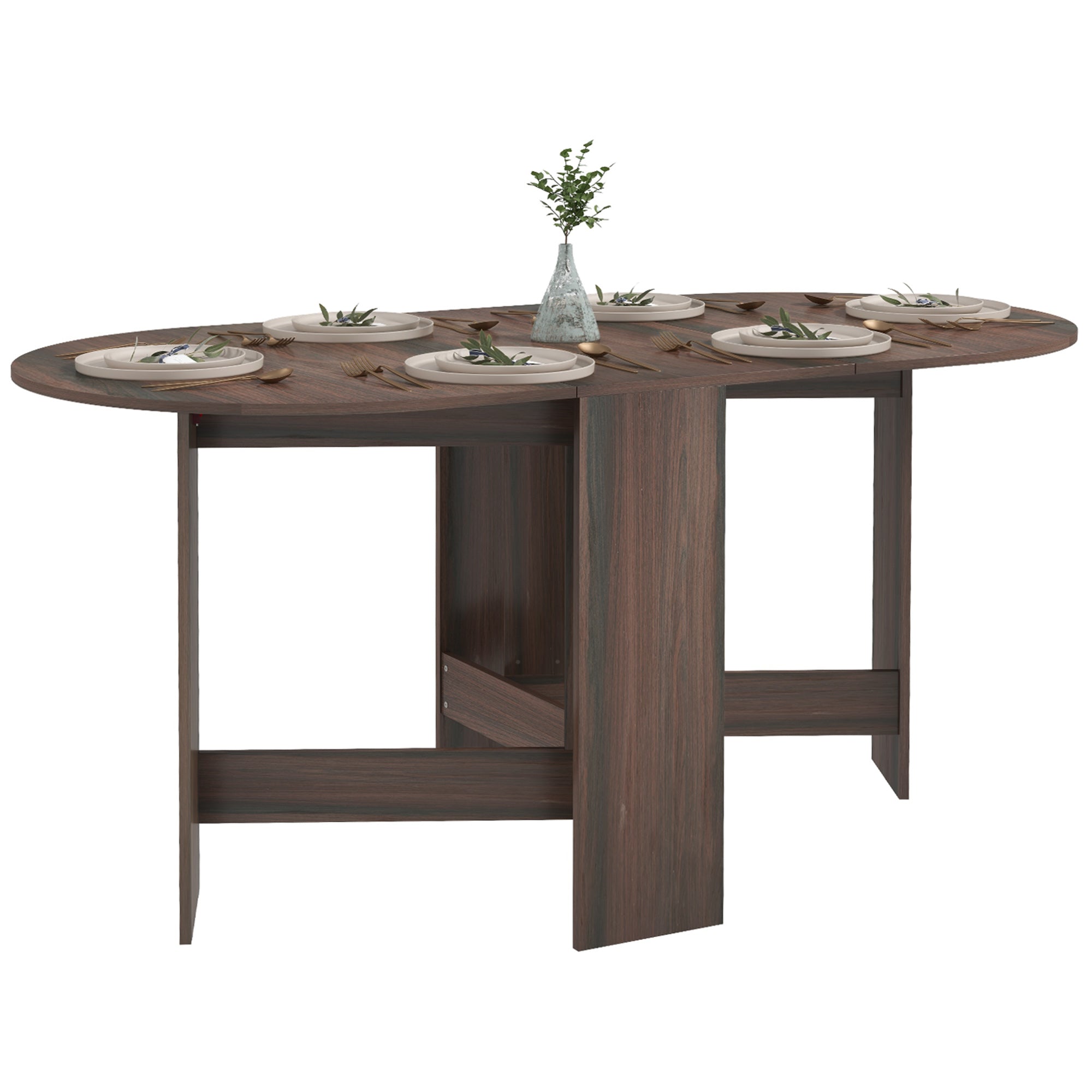 HOMCOM Folding Table with 2 Oval Flaps, Space-Saving Wooden Console, Brown - Borgè