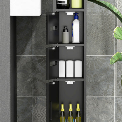 Bathroom Column with Shelves and Cabinets, Space-Saving Tall Wooden Cabinet 15x17x120cm, Black