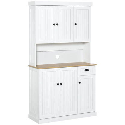 Wooden Kitchen Cabinet Pantry with Cabinets and Drawer Country Style, 101x39x180cm, White