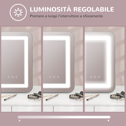 Makeup Mirror with 3-Color Adjustable Lights, USB Socket and 10x Magnifying Mirror, 31x41.5x3cm, White