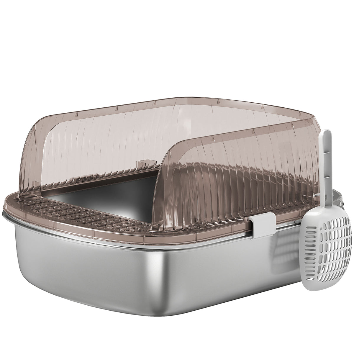 PawHut Extra Large Cat Litter Box with Stainless Steel Tray, Scoop, High Edges, Up to 15 kg, Charcoal Grey