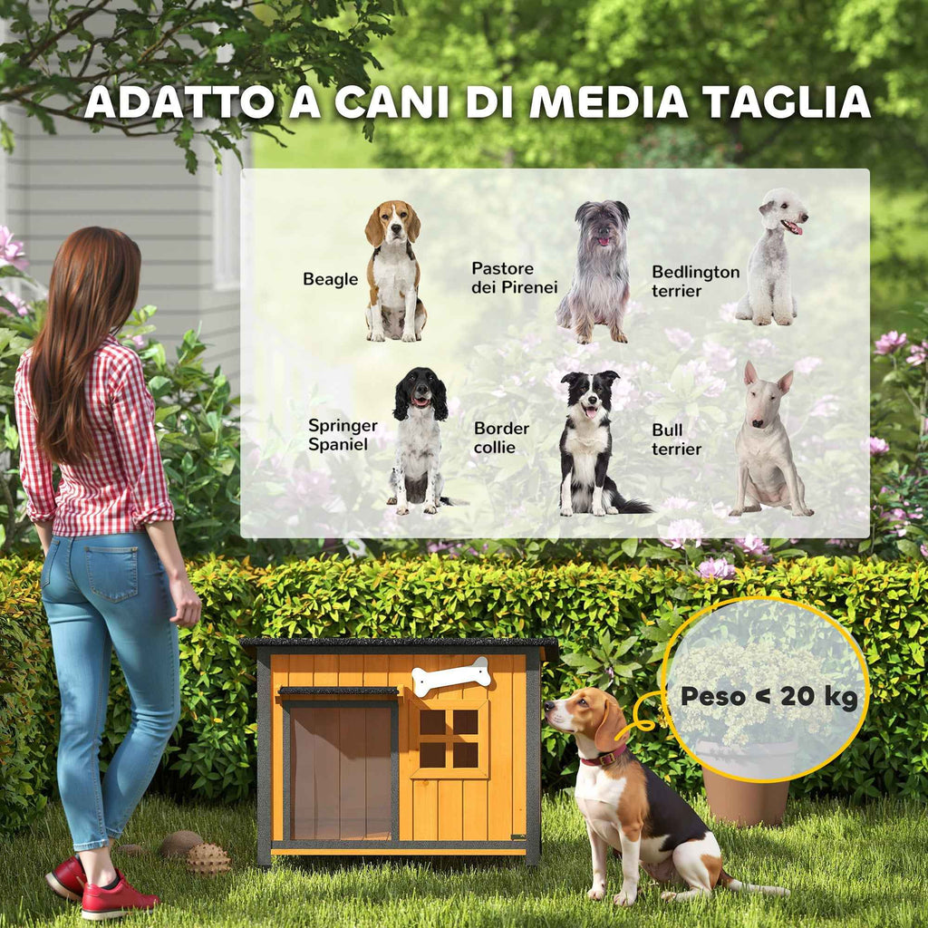 PawHut Outdoor Dog Kennel in Wood and Steel, Bite-Resistant, with Opening Roof and Door Curtain, Yellow