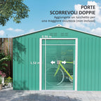 Steel Tool Shed with Sloped Roof and 2 Sliding Doors, 277x195x192 cm, Dark Green