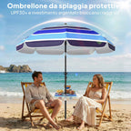 Outsunny Beach Umbrella with Table and Cup Holder, Metal and Polyester, Ø198x214 cm, Multicolored