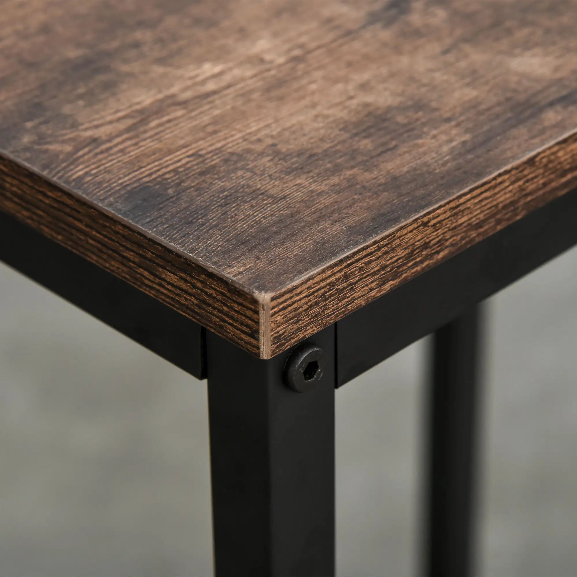 Industrial Style High Table Set with 2 Stools and Shelf in Metal and Wood, Modern Bar and Kitchen Furniture, Rustic Brown