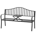 2-Seater Outdoor Bench, Garden Bench with Extendable Metal Table 150 x 53 x 95 cm Black - Borge' Group Limited