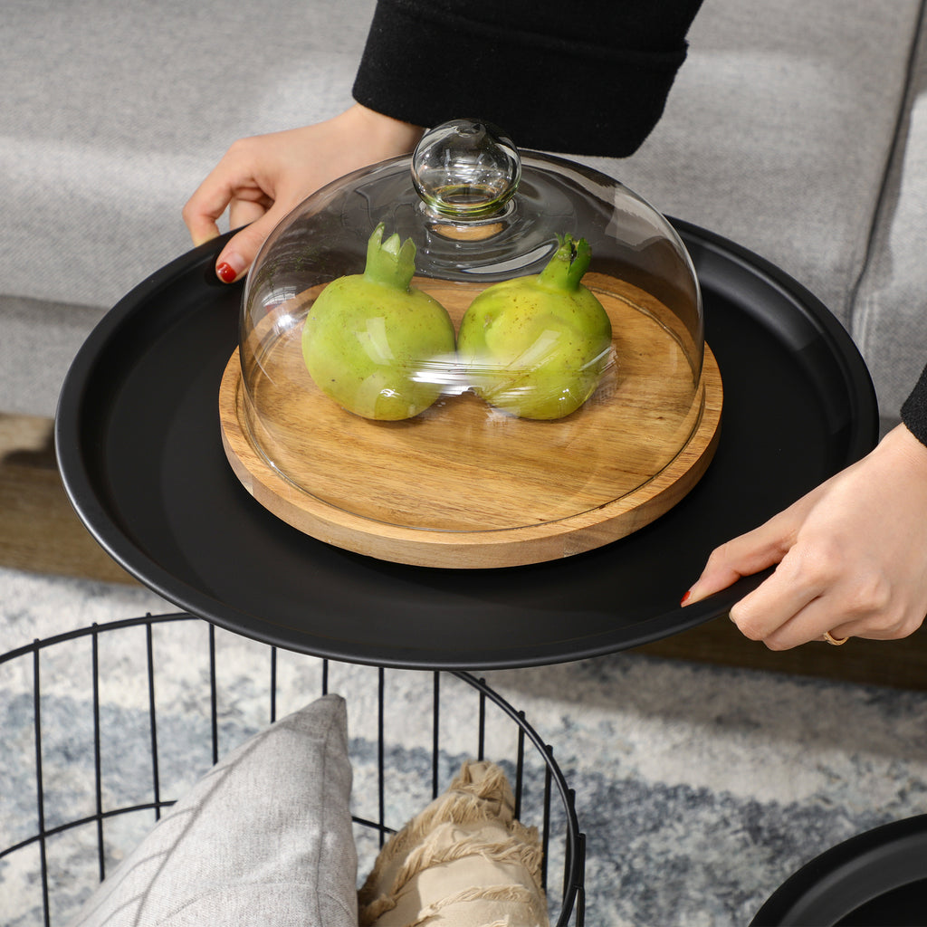 Homcom Set 2 Tavolini di Living Rooms Retondi steel with container compartment, black - Borgè