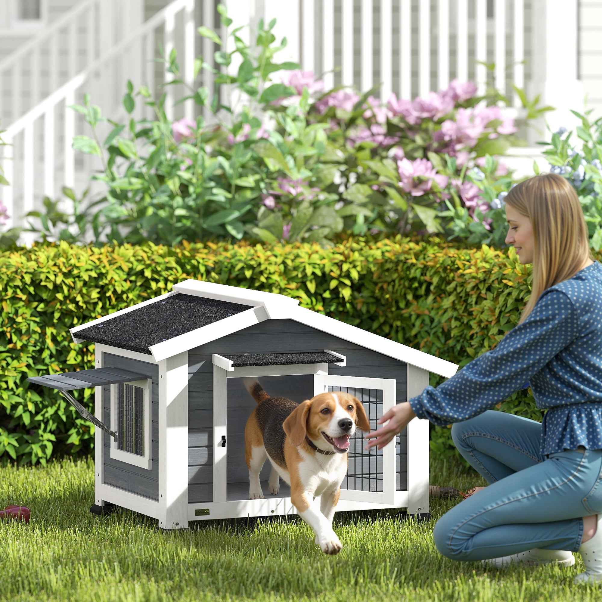 PawHut Dog Kennel Outdoor Wooden Dog House, 98x76x69.5cm