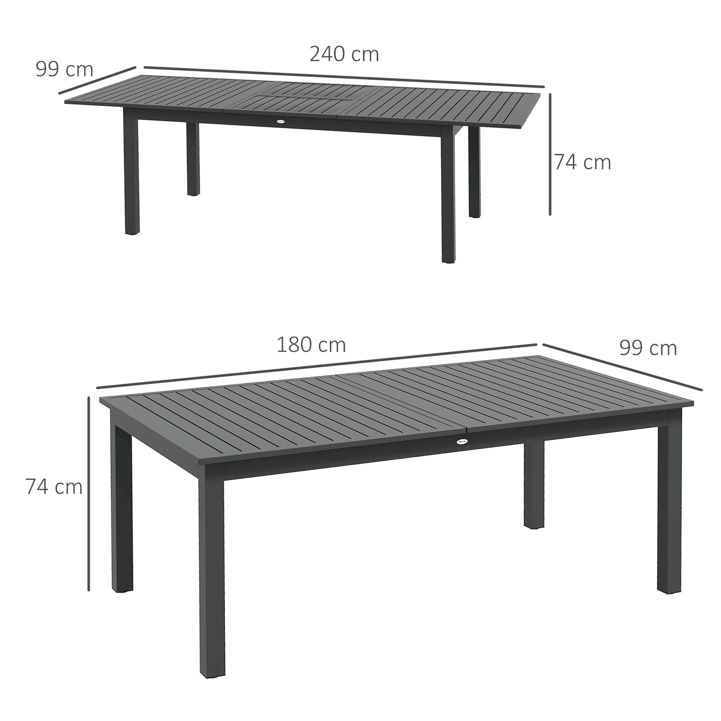 Outsunny Outdoor Table for 8-10 People Extendable 180/240cm in Steel and Aluminium, Dark Gray