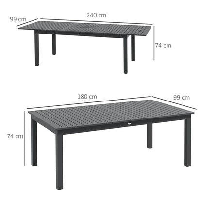 Outsunny Outdoor Table for 8-10 People Extendable 180/240cm in Steel and Aluminium, Dark Gray