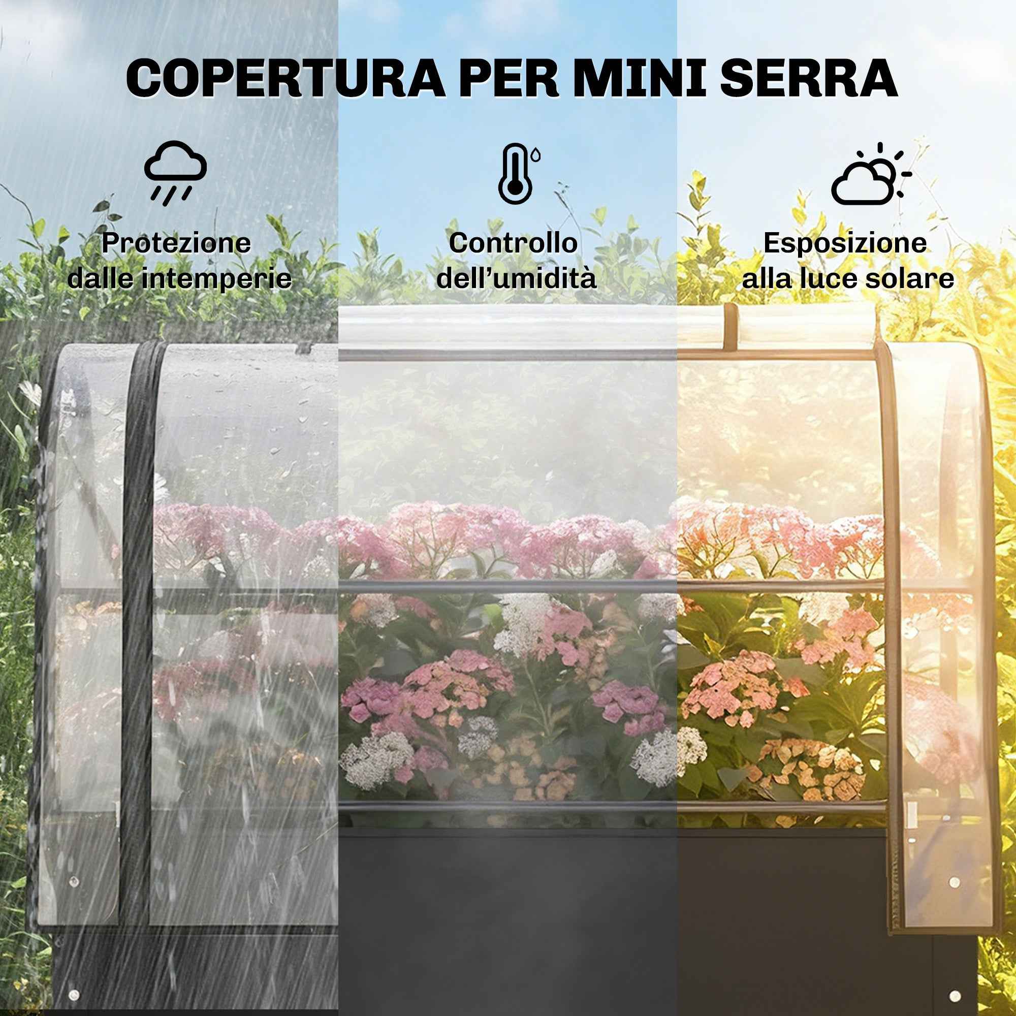 Outsunny Raised Vegetable Garden Bed with Mini Greenhouse Cover and Drainage Hole, 100x49x136 cm, Black