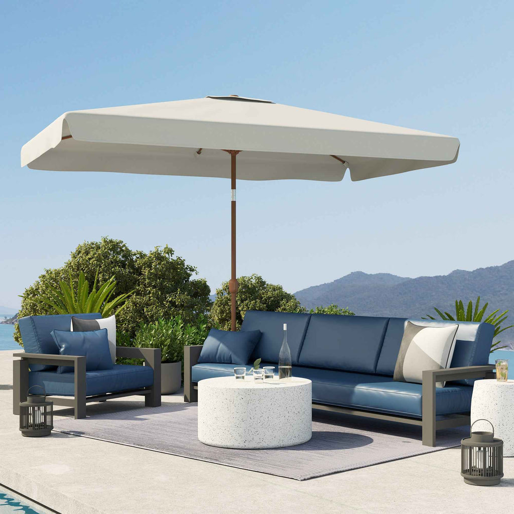 Outsunny 2x3m Rectangular Garden Umbrella with Crank Handle, Metal and Polyester, Cream