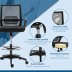Adjustable Mesh Office Chair with Armrests and Footrest Ring, 64x59x104-124 cm, Black