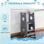 Montessori Ladder Convertible to Table and Chair Set with Safety Bar, Wooden, 60x44.5x86 cm, Grey