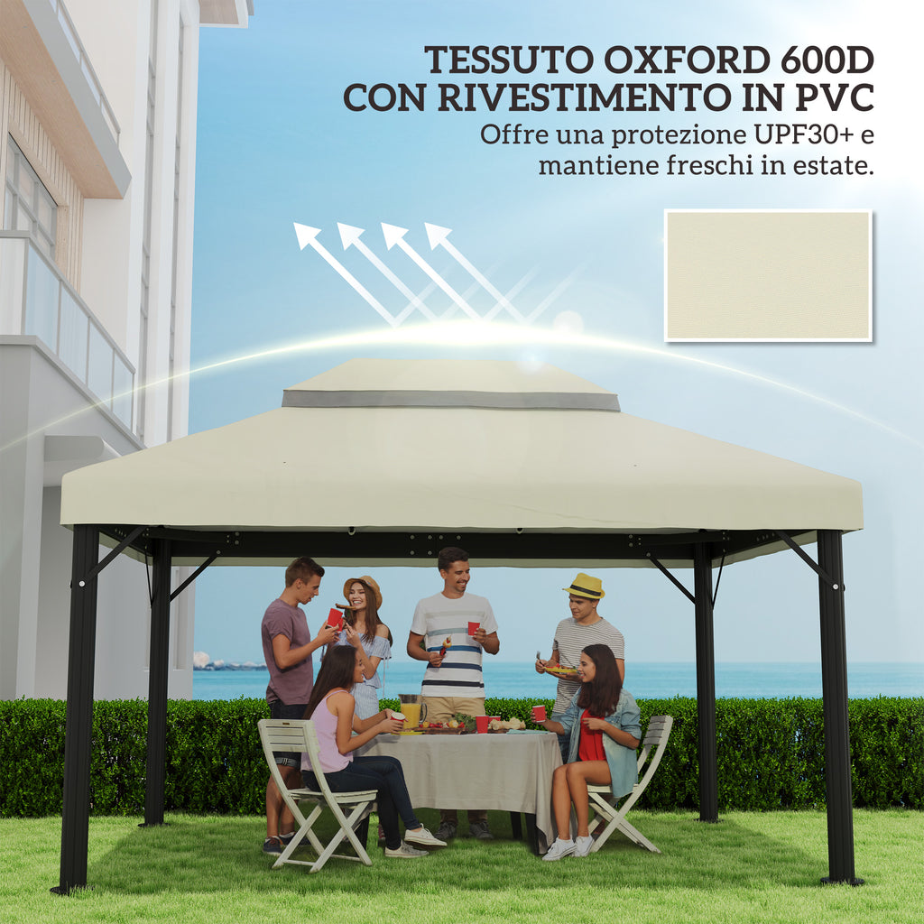 3x4m 2 Tier 600D Oxford Fabric Garden Gazebo Cover with Drainage Holes, Cream White