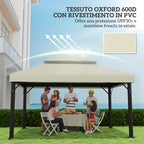 3x4m 2 Tier 600D Oxford Fabric Garden Gazebo Cover with Drainage Holes, Cream White